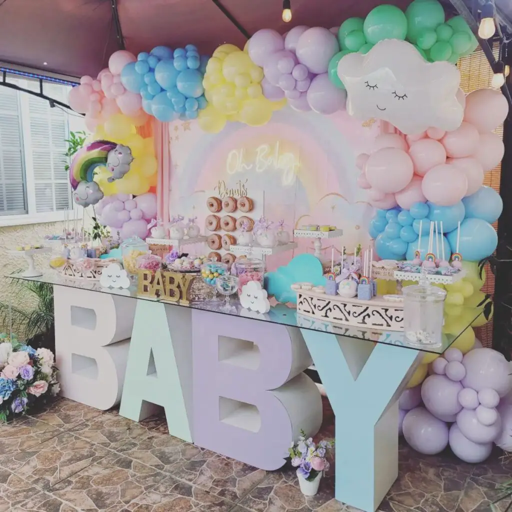 Rainbow themed baby shower